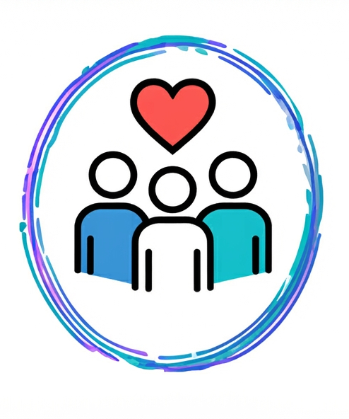 Family with heart icon representing support
